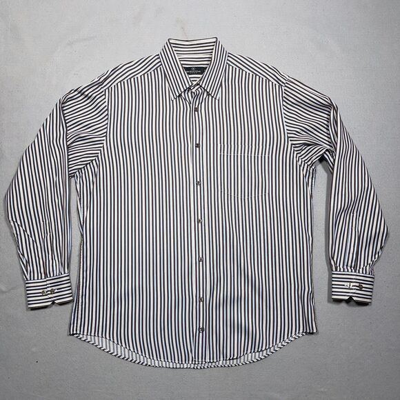 Bugatchi Uomo Shirt Men XL Long Sleeve Button Front Striped‎ Brown Blue - Picture 1 of 12